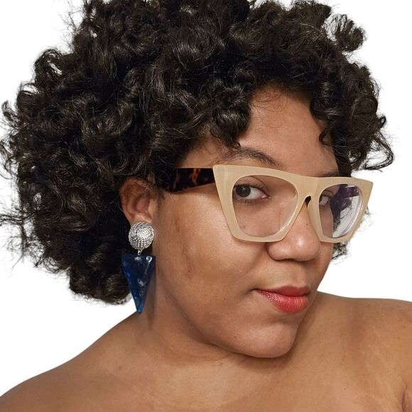 Large Vintage Metal & Transparent Blue Acrylic Dangle Clip-On Earrings | 3.12" | - Picture 1 of 7